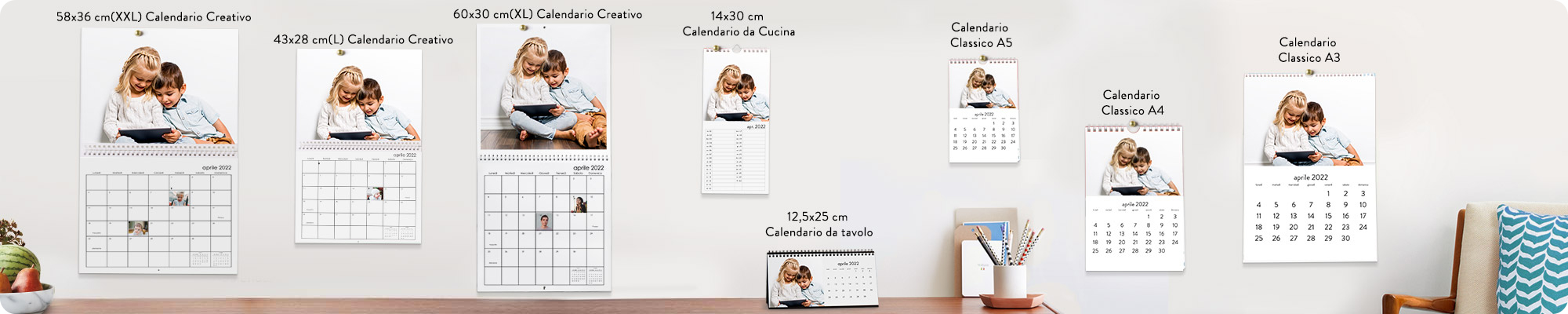 Scegli tra la grande varietà di formati per il tuo calendario.