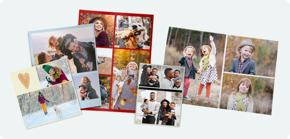 Photos de formats différents représentant la famille, l’amour, les animaux et les voyages. 