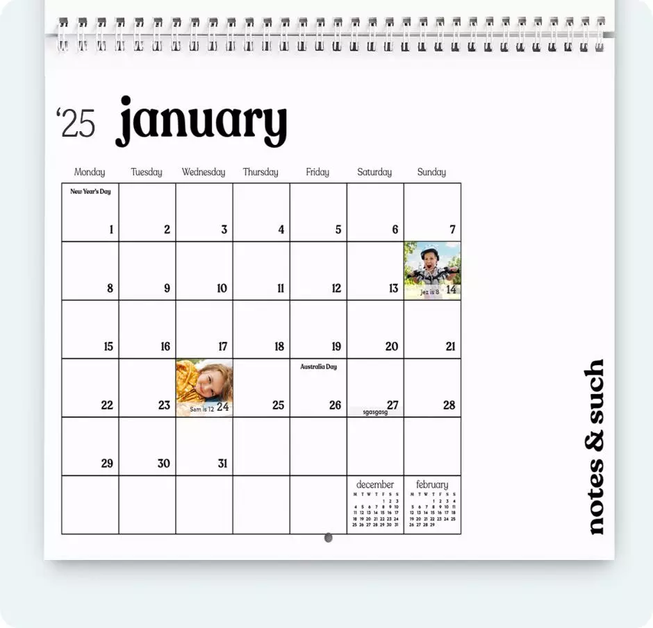 calendar grids, personalised calendar, photo calendar, customised calendar, make your own calendar