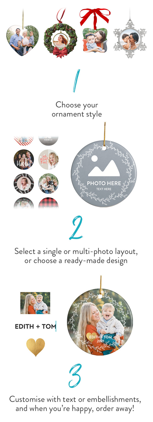 christmas decorations, christmas ornaments, personalised christmas ornaments, personalised decorations, personalised ornaments