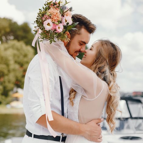 Husband and wife embracing 