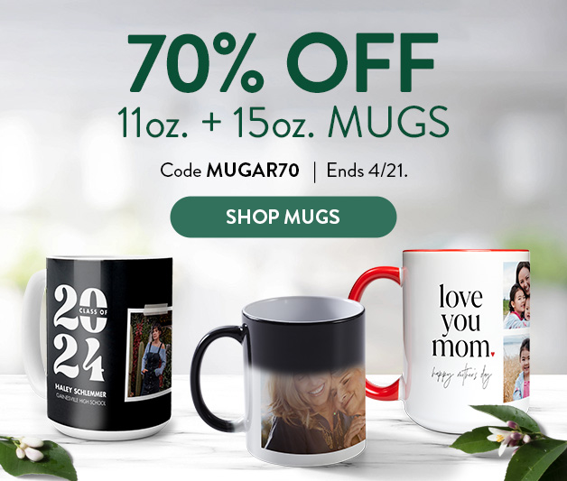 70% off 11oz and 15oz Mugs