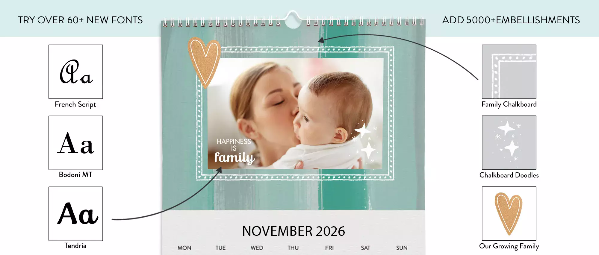 Calendar fonts and embellishments