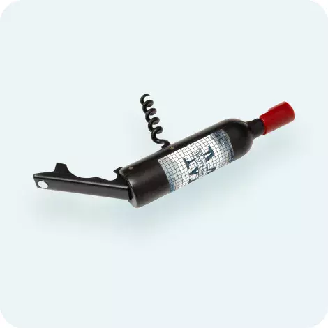 Wine Bottle Magnet with Corkscrew + Bottle Opener