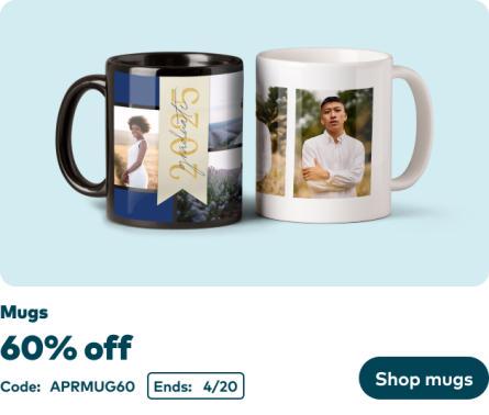 60% off Photo Mugs