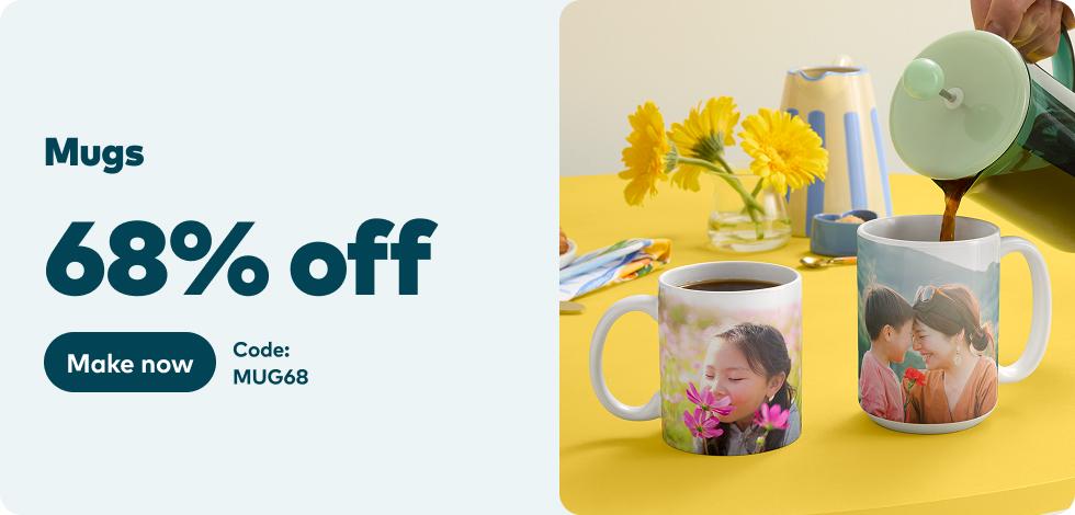 68% off all Classic & Coloured Mugs