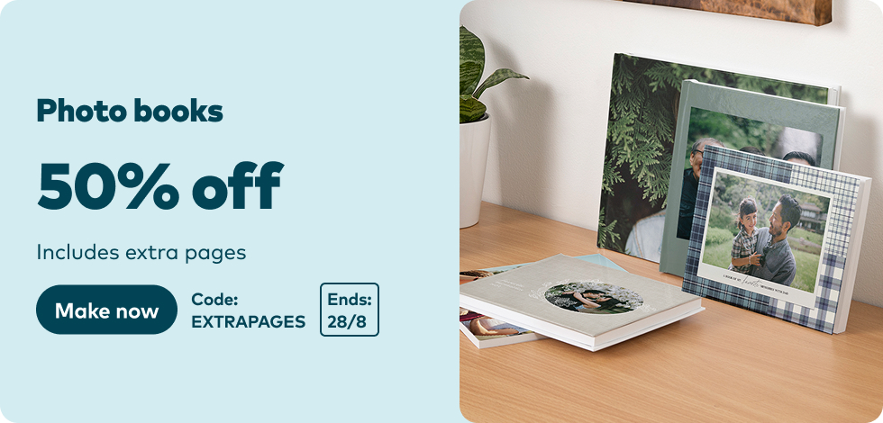 50% off all Photo Books (including extra pages)