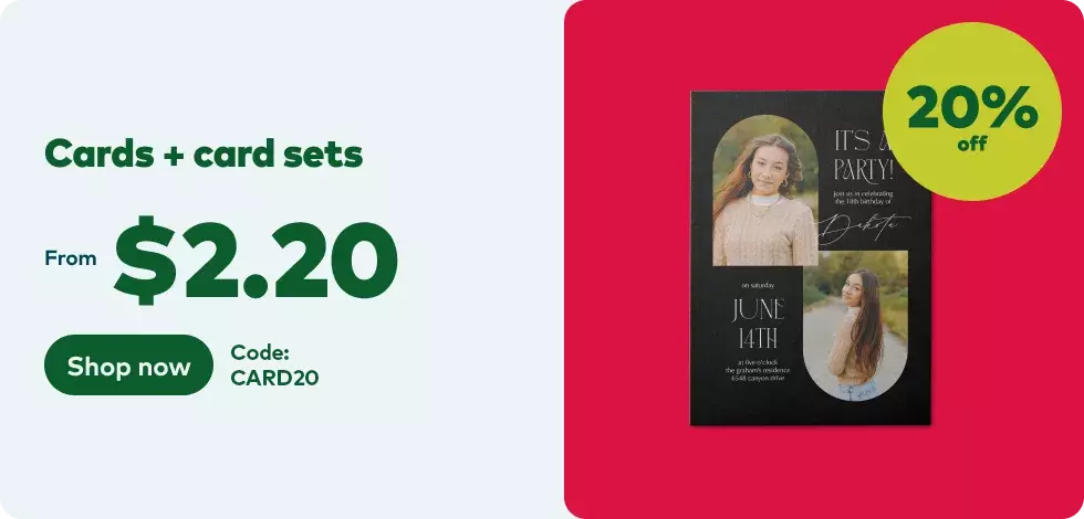 20% off all Cards. From $2.20