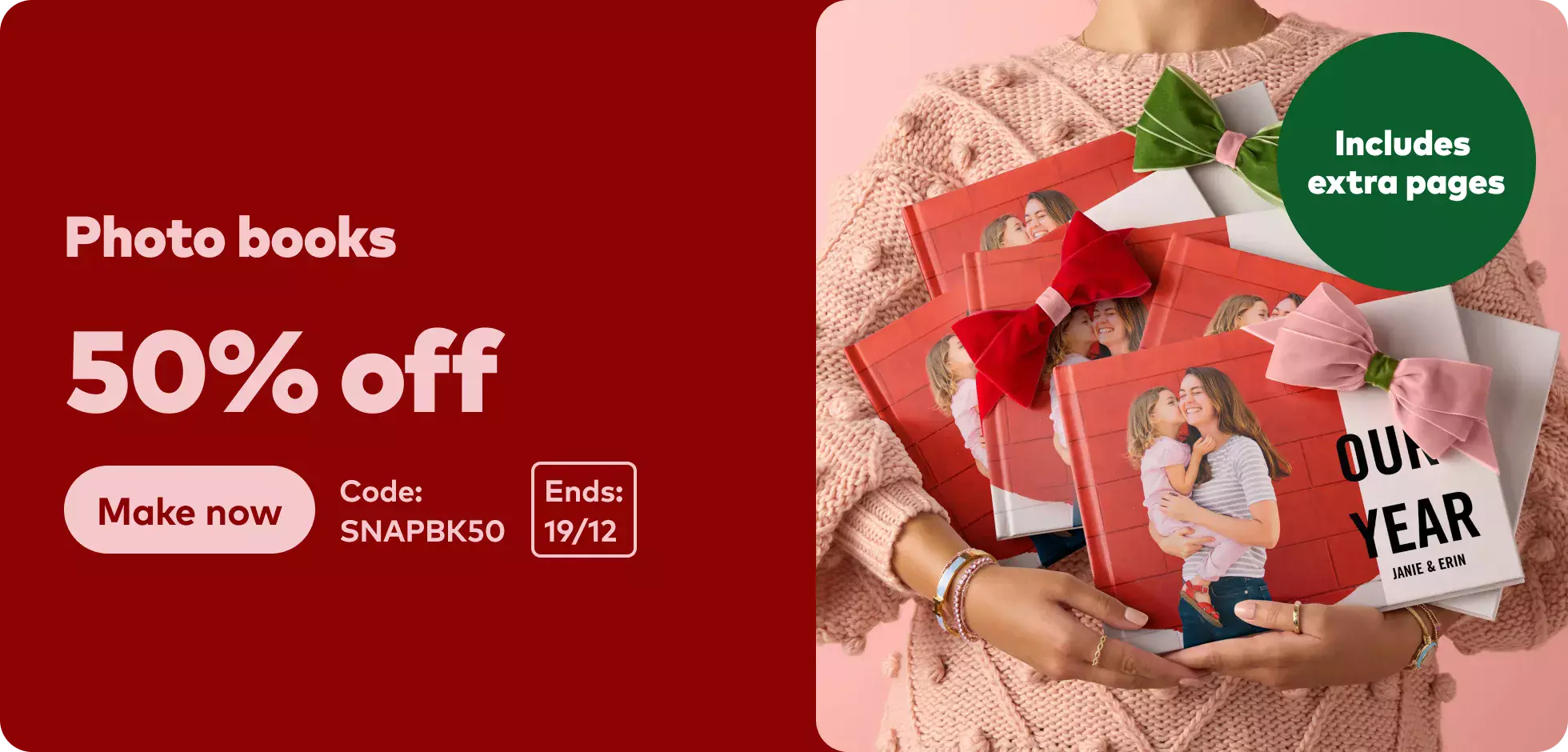 50% off Photo Books inc. extra pages. Code SNAPBK50