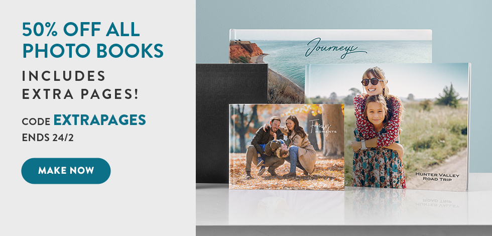 50% off all Photo Books (including extra pages)