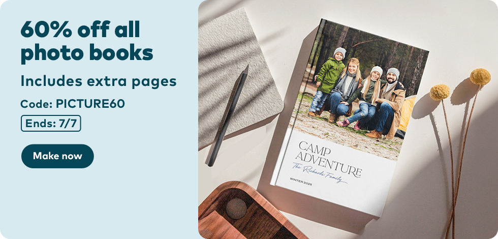 60% off all Photo Books (Including extra pages)