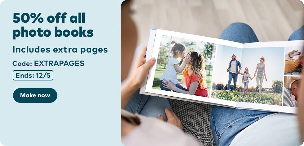 50% off all Photo Books (including extra pages)