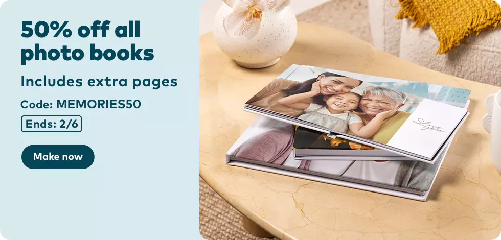 50% off all Photo Books (Including extra pages)