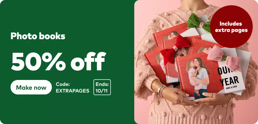 50% off all Photo Books (includes extra pages)