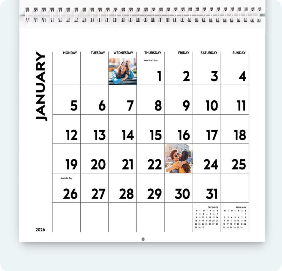 calendar grids, personalised calendar, photo calendar, customised calendar, make your own calendar