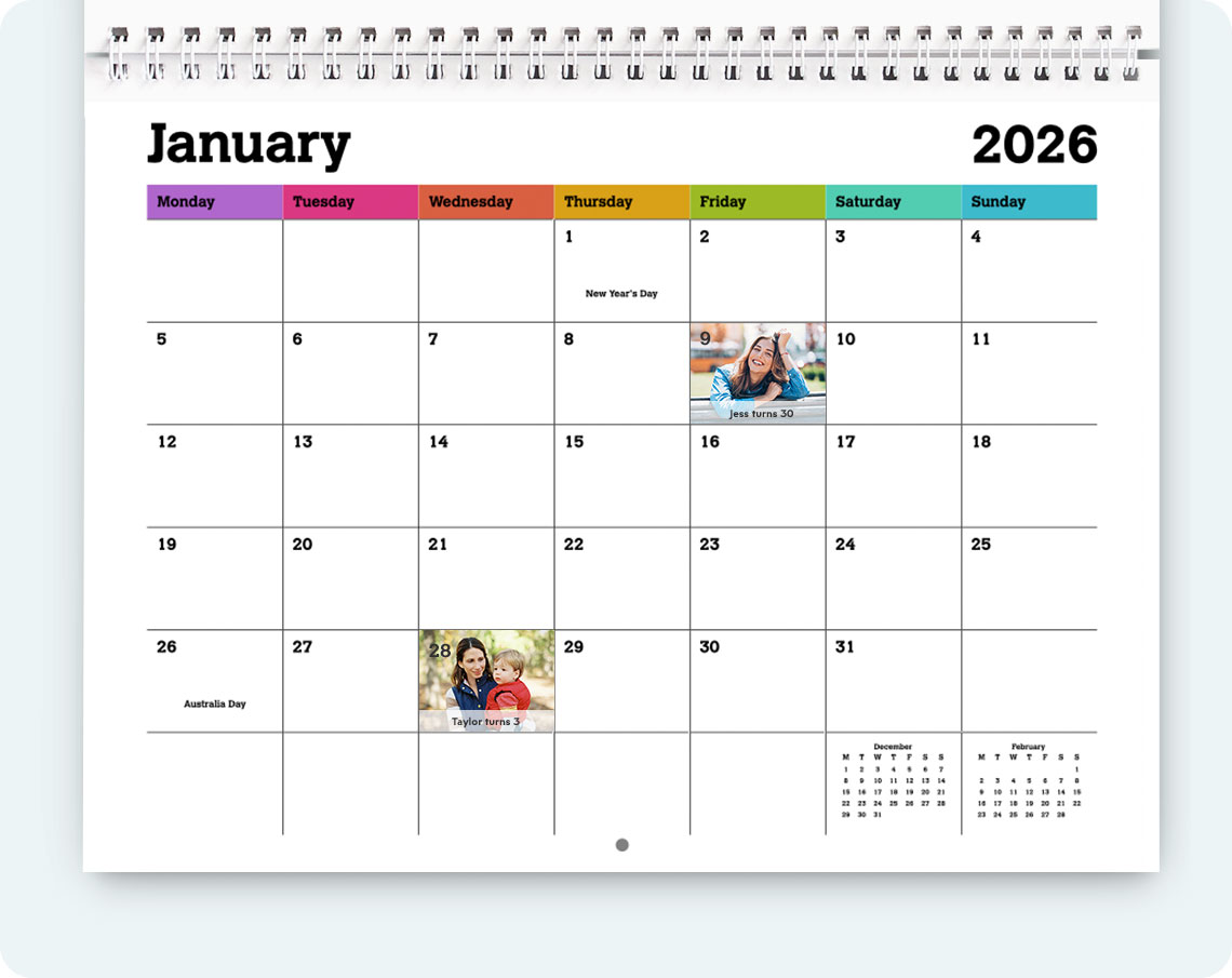 calendar grids, personalised calendar, photo calendar, customised calendar, make your own calendar