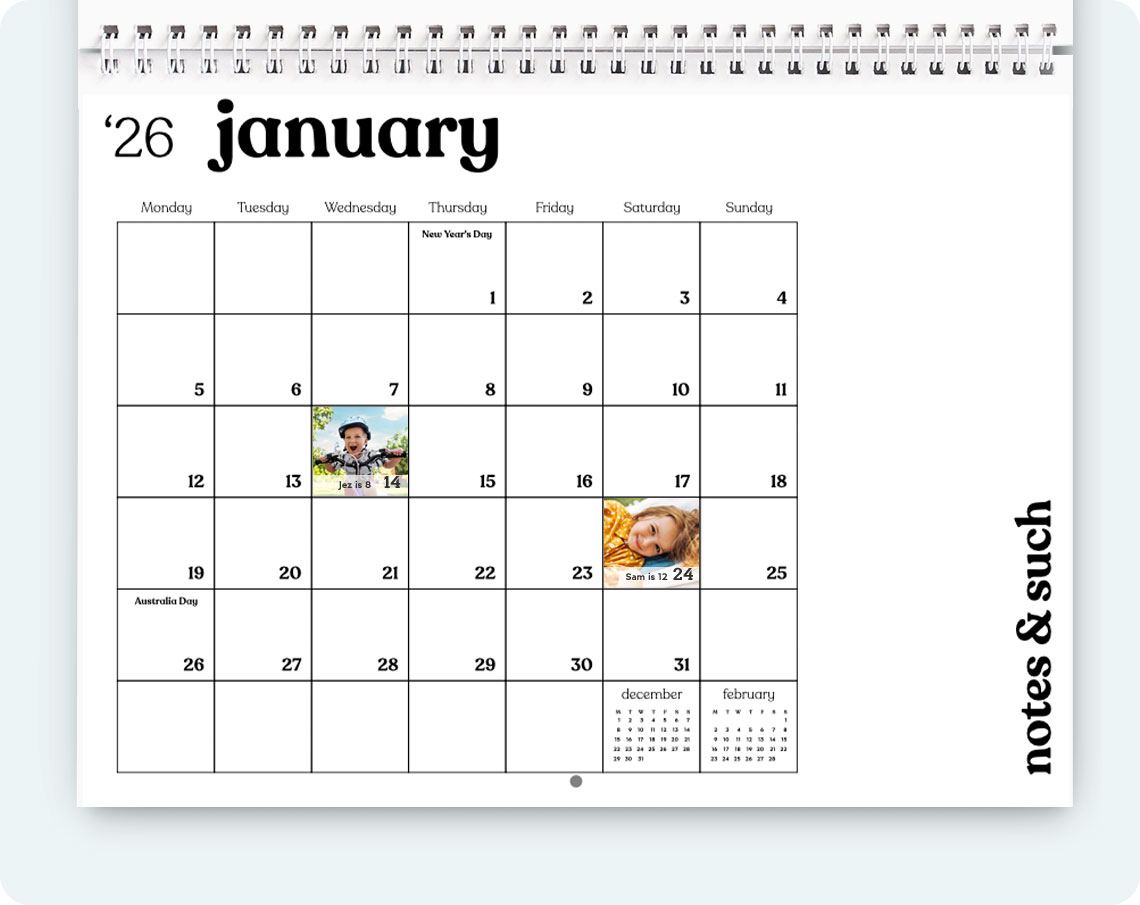 calendar grids, personalised calendar, photo calendar, customised calendar, make your own calendar