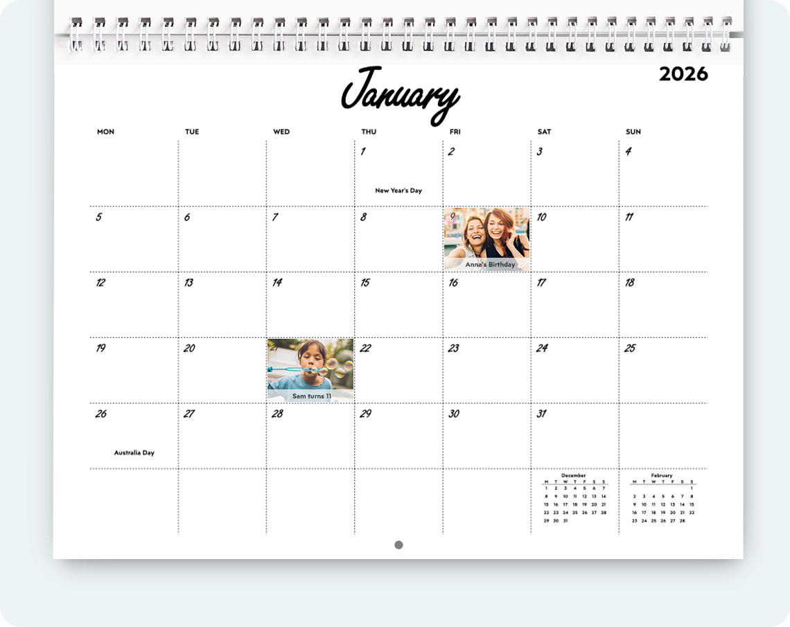calendar grids, personalised calendar, photo calendar, customised calendar, make your own calendar