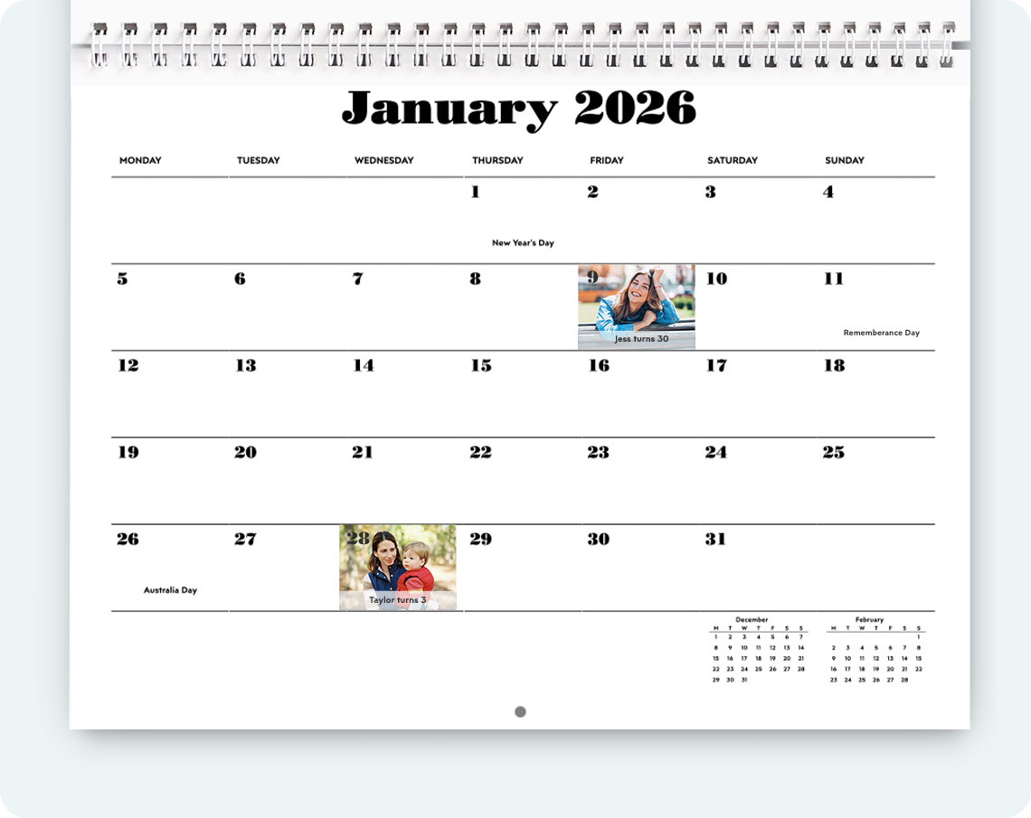 calendar grids, personalised calendar, photo calendar, customised calendar, make your own calendar